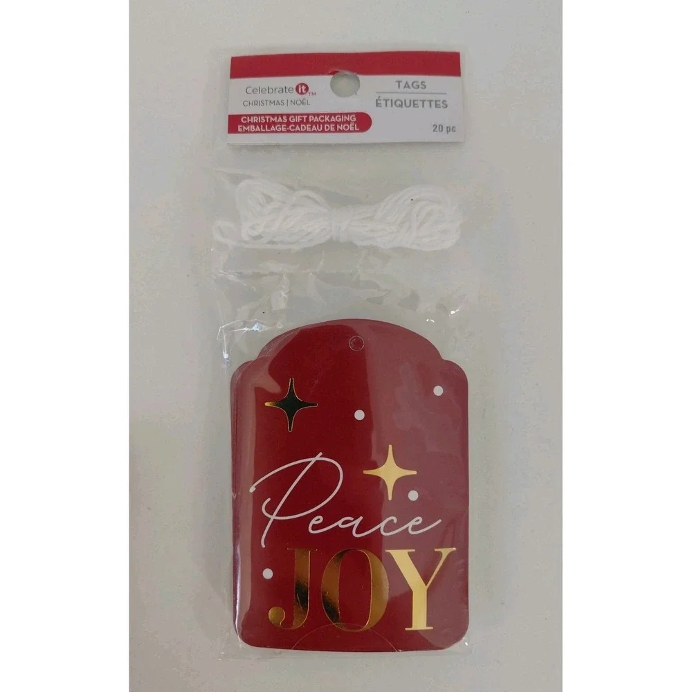 NEW Christmas Gift Tags Peace Joy Celebrate It RED Set of‎ 60